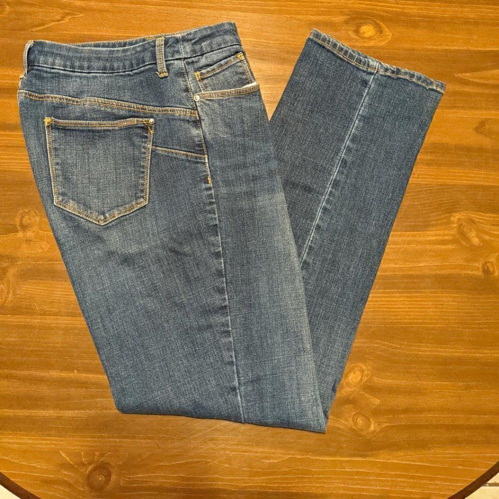 CHICO'S SO LIFTING SLIM LEG DARK BLUE DENIM JEANS - SIZE 1.5